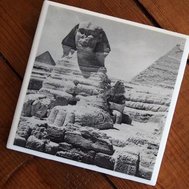 1954 Great Sphinx of Giza Photo Coaster. World Travel Gift. Vintage Travel Photo. Black and White Photography. Egyptian Decor. Egypt History 