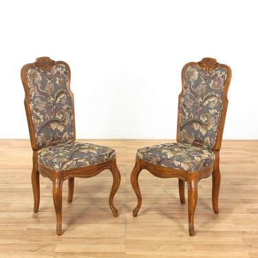 Pair of Floral Carved Upholstered Dining Chairs