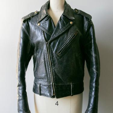 1960s Motorcycle Jacket Black Leather S 