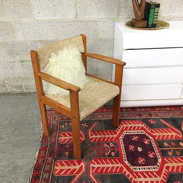 LOCAL PICKUP ONLY Vintage Wood Chair Retro 1990's Brown Square Frame with Tan Tweed Fabric on Seat and Back for Office or Living Room 
