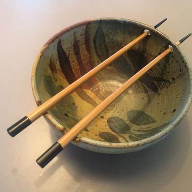 William Creitz Studio Pottery Stoneware Chopstick Bowl With Abstract Designs 