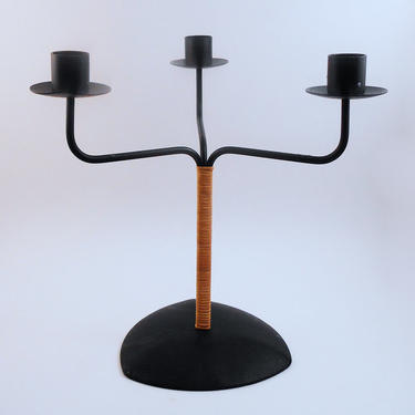 Metal and Rattan Candelabra - Candle Holder from Laurids Lonborg, Denmark 