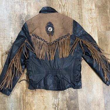 Vintage Women's Black Leather Fringed Jacket XS-S 