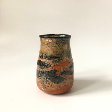 Vintage Orange and Black Studio Pottery Vase 