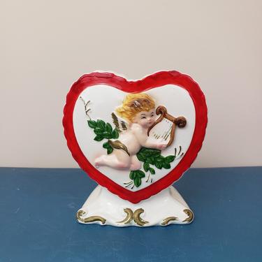 Vintage 1950's Valentine Planter / 60s Angel Cherub Cupid Kitch Knick Knack Ceramic 