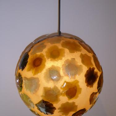 1960s Large Acrylic Globe Organic Mid Century Modern Pendant with Applied Amoeba Shapes