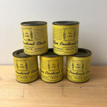 5 cans of Blue Powdered Chalk No. 3760 - National Chalk Company, Chicago - vintage workshop packaging 