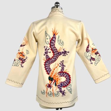 YEAR Of THE DRAGON 40s Vintage Felt Asian Tour Jacket | 1940s Chinese Tourist Souvenir Embroidered Felt Top | 50s 1950s Orientalia | X Small 