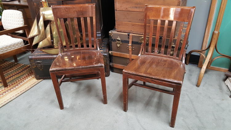 Pair of vintage distressed Gunlocke-style library / office chairs