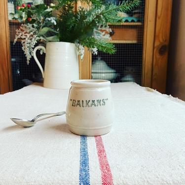 Beautiful rare find vintage French stoneware yogurt pot with script Balkans- BALP 
