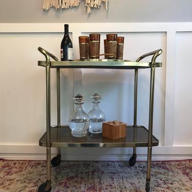 Rolling Serving Trolley Kitchen Bar Cart Vintage 1955 Mid Century Metal  Cosco Metal Cart Brass and Wood 