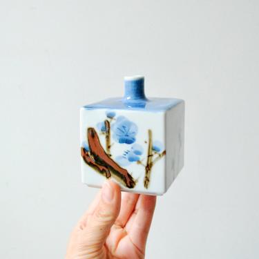 Vintage Japanese Ceramic Vase, Small Blue Vase, Square Vase, Bud Vase, Blue Vase, Japanese Pottery, Shirokiya Japan Ceramic Vase 