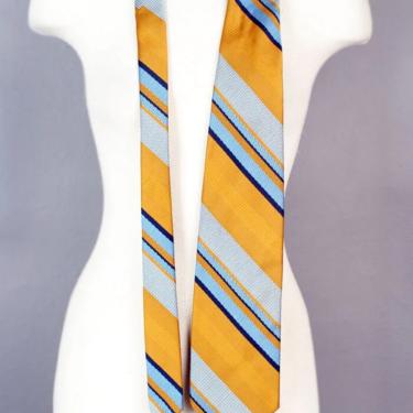 Christian DIOR 1970's Wide Gold Stripe Mens Neck Tie, Designer Disco era Hippie Boho Suit Tie, Mid Century, 4&quot; wide, Stripes 