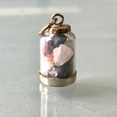 Vintage Capsule Pendant Charm Glass Vial Filled With Crystals 14k Gold Jewelry 