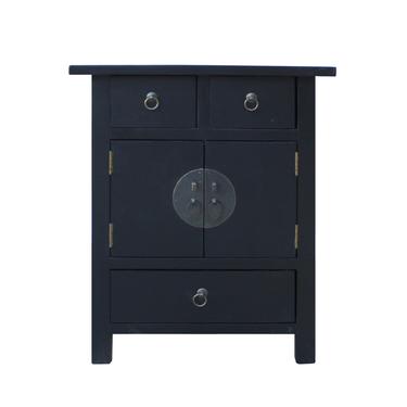 Black Lacquer Moonface End Table Nightstand Cabinet cs5358E 