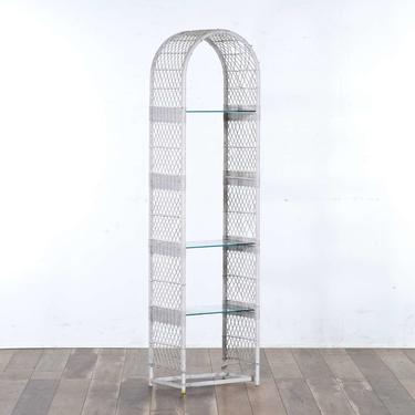 White Wicker & Rattan Arch Etagere W Glass Shelves 