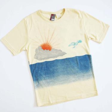 Vintage 70s Deadstock Sunset T Shirt M - 1970s 2 Side Front Back Print Sunset Ocean Clouds Birds Novelty Shirt - Kennington 