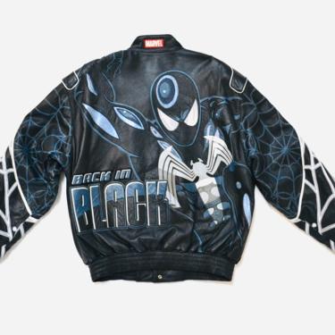 90s SPIDERMAN COMIC Marvel Mens Black Leather Jacket By JH Leather Jeff Hamilton Large Comic Con Pop Art Super Hero Spiderman Leather Jacket 