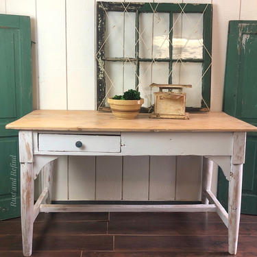 Antique pine desk table, whitewashed/painted white with lime waxed top, Free Aldie VA Pick up/Shipping extra 