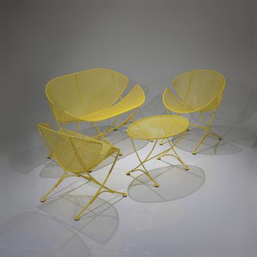 SENSATIONAL Outdoor Patio Furniture Set by Maurizio Tempestini for Salterini in Yellow - Loveseat - 2 Chairs - Table 
