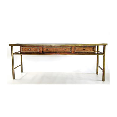 Mastercraft Burl Wood &amp; Brass Console Table With Acid Etched Bronze Top 