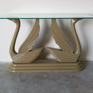 Vintage Sculptural Double Swan Console Table W/ Glass Top 