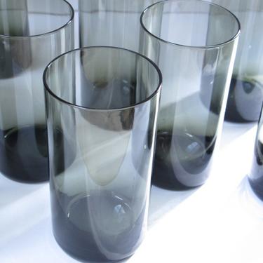 SET/12 Smoky Glass Tumblers Mid Century Glasses Gray Smoked Glass Vintage Barware Mid Century Cocktail Glasses Tall Glasses Water Glasses 