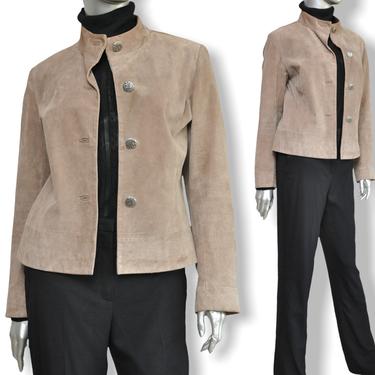 Vintage Taupe Suede Womens Jacket M Beige Leather Minimalist Jackets 