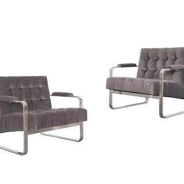 Vintage Nickel Biscuit Tufted Lounge Chairs by Milo Baughman
