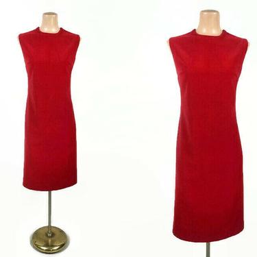 VINTAGE 60s Bold Crimson Red Velvet Shift Dress | 1960s Mod Mini Sheath Dress | Retro GoGo Dress | Size M/L 