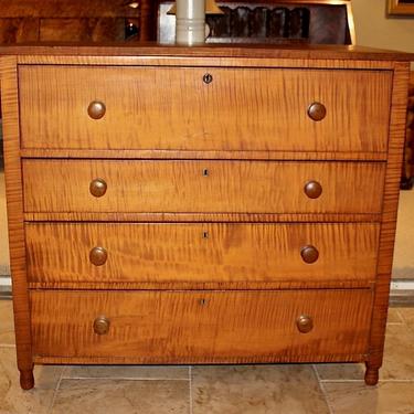 Country Empire 4 Drawer Chest in Tiger Maple, Circa 1830