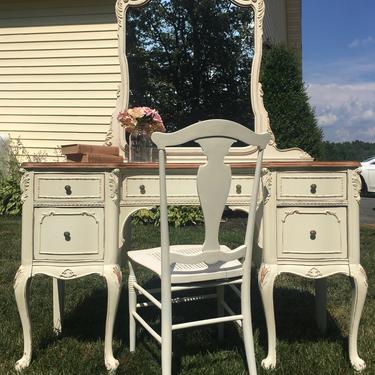 Gorgeous Vintage French Country Vanity with Cane Chair