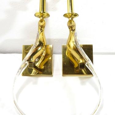 VTG Lucite &amp; Brass NULCO WALL SCONCE LAMP PARADISE BIRD PAIR Hollywood Regency