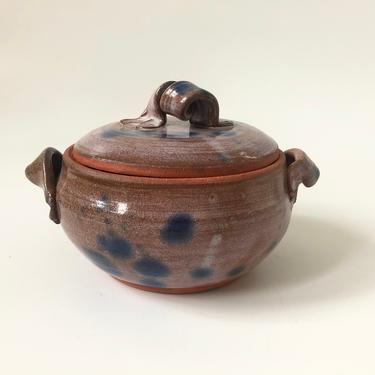 Vintage 1980s Purple Studio Pottery Lidded Bowl 