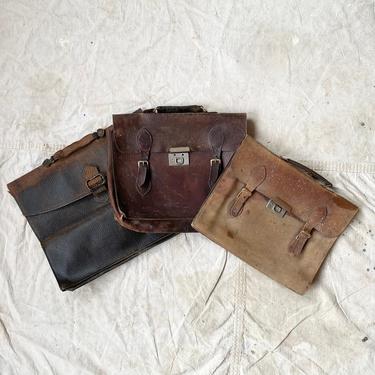 Set of 3 Rustic Leather Messenger Bags 