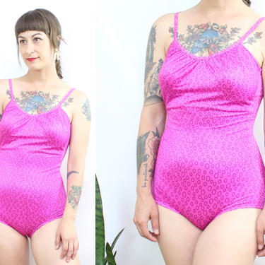 Vintage 80's Pink Dotty One Piece Swimsuit / 1980's Scoop Back Bathing Suit / Women's Size Small Medium by Ru