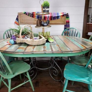 Rustic Colorful 7pc Dining Table Set