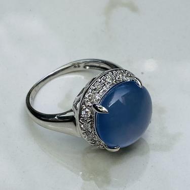 Chalcedony Cabochon and Diamond Ring
