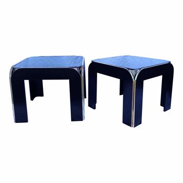 Vintage Black and Gold Postmodern Side Tables - a Pair