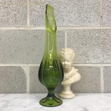 Vintage Vase Retro 1960s Mid Century Modern + Viking Glass + Petal Swung + Hand Blown + Lime Green + Art Glass +  Home and Table Decor 