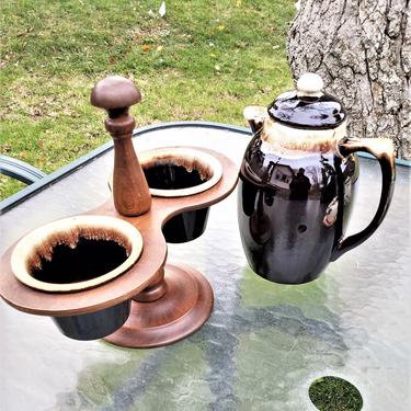 VINTAGE Brown Drip Coffee Pot, Brown Drip Condiment Holder, Home Decor 