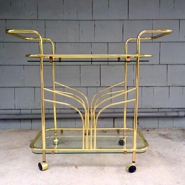 Midcentury Two Tiered Rolling Brass Bar Cart