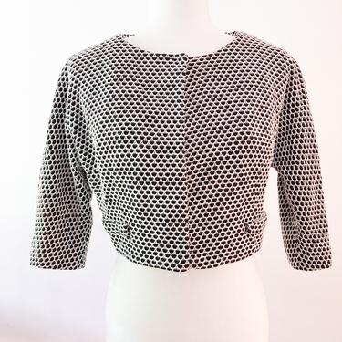 50s Black and White Honeycomb Cropped Jacket | Small/Medium 