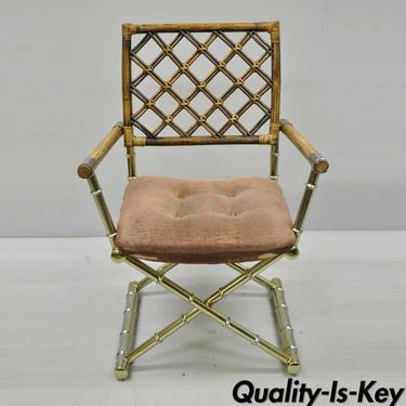 Vintage Daystrom Brass Faux Bamboo Lattice Rattan Directors Arm Chair Gold