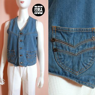 Iconic Vintage 70s 80s Blue Jean Vest with Butterfly Patch 