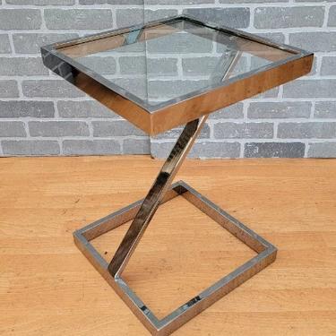 Mid Century Modern Pace Collection Z Side End Table in Chrome and Glass