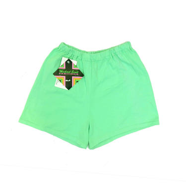 Vintage 80s/90s Neon Green Cotton Elastic Waist Shorts Size S 