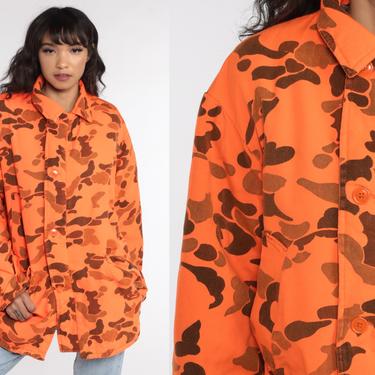 Neon Camouflage Jacket Safety Orange Army Jacket 90s Coat Military Camo Ski Jacket Commando Cargo Hoodie 1990s Vintage Extra Large xl xxl 