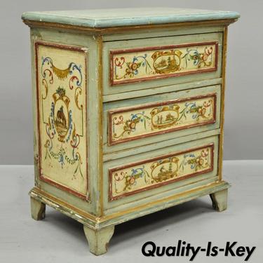 Small Antique Italian Venetian Blue Painted 3 Drawer Commode Chest of Drawers