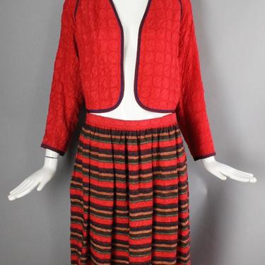 70s GEOFFREY BEENE crinkle silk 2 pc dress outfit w/ bolero jacket top &amp; skirt striped vintage 1970s Bergdorf Goodman 